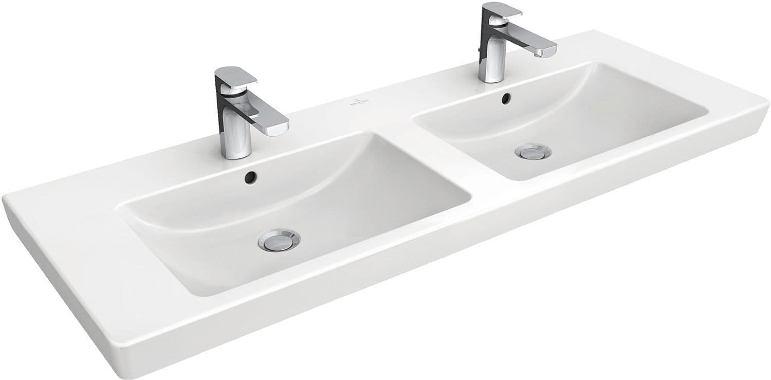 LAVABO DOUBLE SUBWAY 2.0 V&B 130CM + 2TROUS ROBINET BLANC vue 1