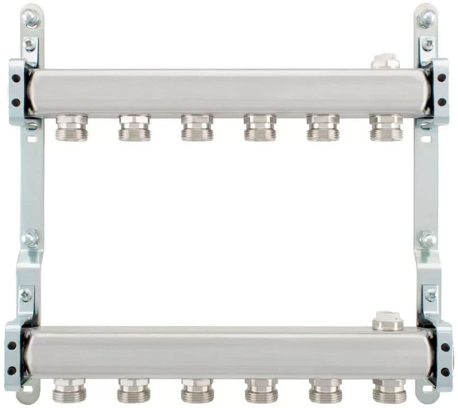 KIT COLLECTEURS INOX 4/4" - 6 X 3/4"EC AVEC PURGEURS + FIXATION MURAL vue 1