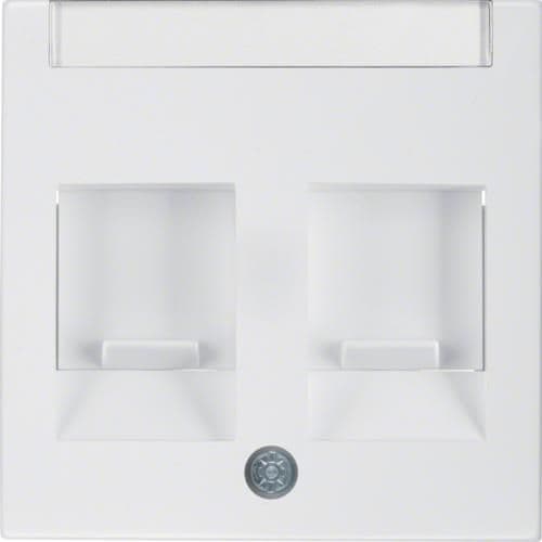 Enjoliveur avec 2 volets antipoussière et porte - étiquette Berker S.1 / B.3 / B.7 Blanc polaire, br vue 1