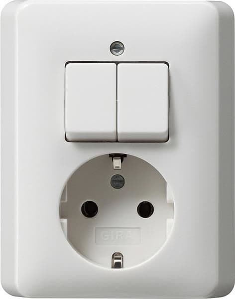 Combinaison interrupteur à bascule / prise Schuko 16A 250V~ avec plaque massive Blanc brillant vue 1