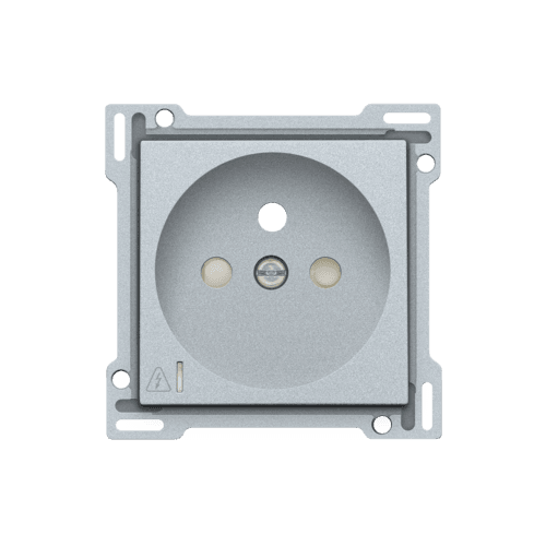 Set de finition pour prise avec protection contre les surtensions, broche de terre et obturateurs de protection, profondeur 28,5mm, y compris module de surtension avec LED rouge, Silver vue 1