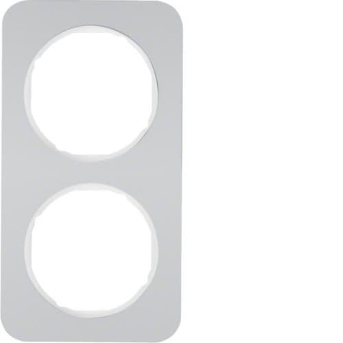 Plaque de recouvrement 2 postes Berker R.1 Alu / Blanc polaire vue 1