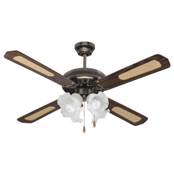 Ventilateur décoratif avec 4 lampes E27 Laiton antique diamètre 130 70W vue 1
