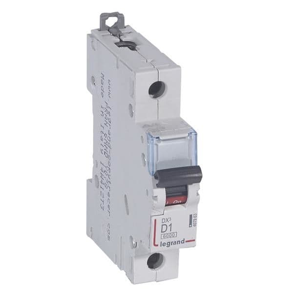 Disjoncteur DX³ 6000A / 10kA 1 pôle courbe D 01A 400V 1 module vue 1
