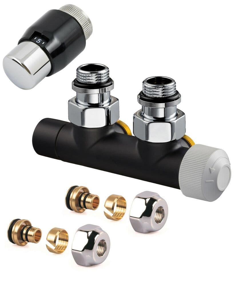 Resideo Therafix Design set raccordement mural droite 1/2" noir vue 1