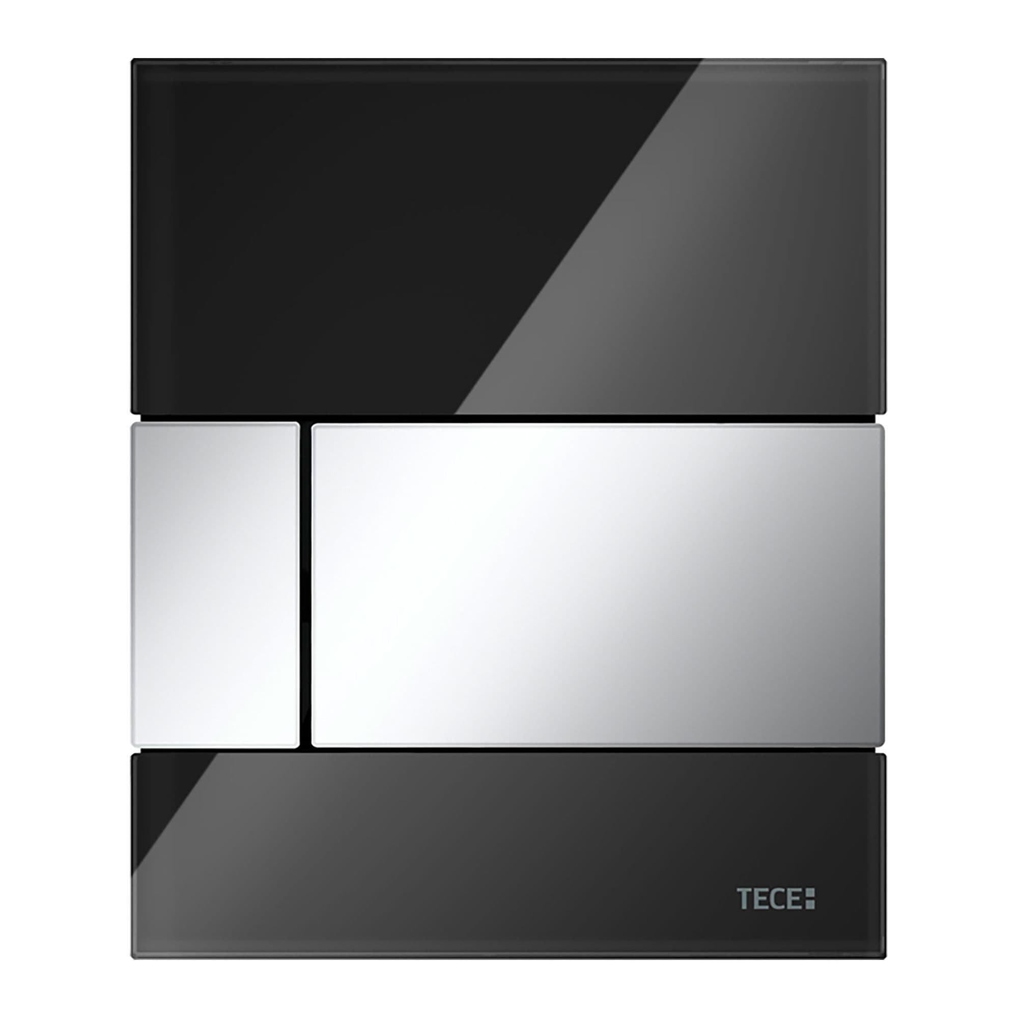 TECESQUARE GLASS - PLAQUE DE DÉCLENCHEMENT URINOIR - CARTOUCHE INCLUSE - VERRE - VERRE NOIR BRILLANT - TOUCHE CHROMÉ BRILLANT vue 1