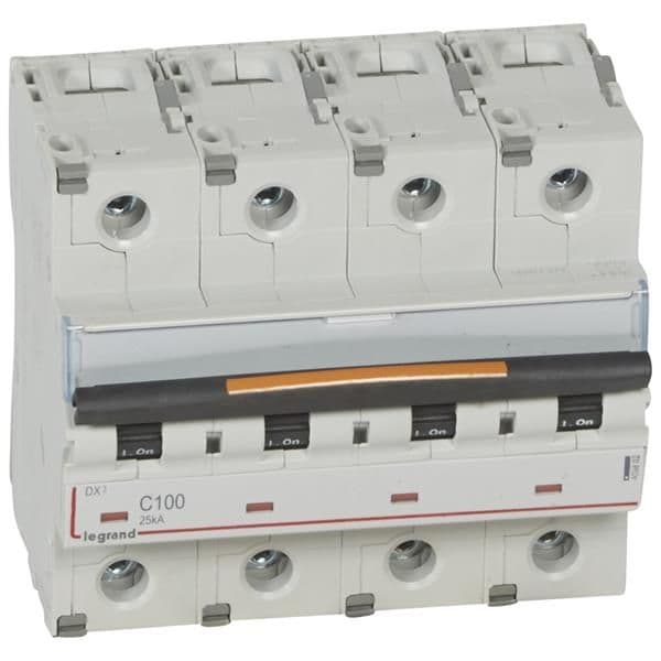 Disjoncteur DX³ 4 pôles courbe C 100A 400V - 25kA - 6 modules vue 1