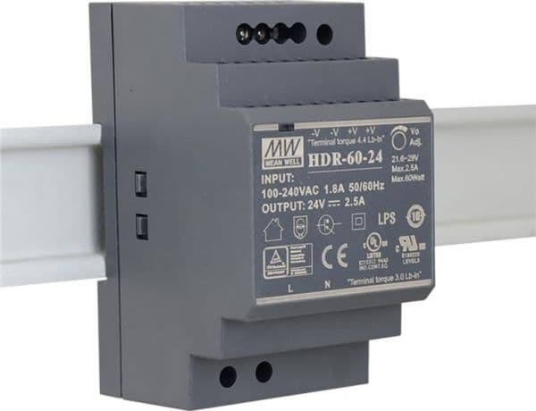 Alimentation stabilisée 60W 24Vdc 2.5A sur rail Din vue 1