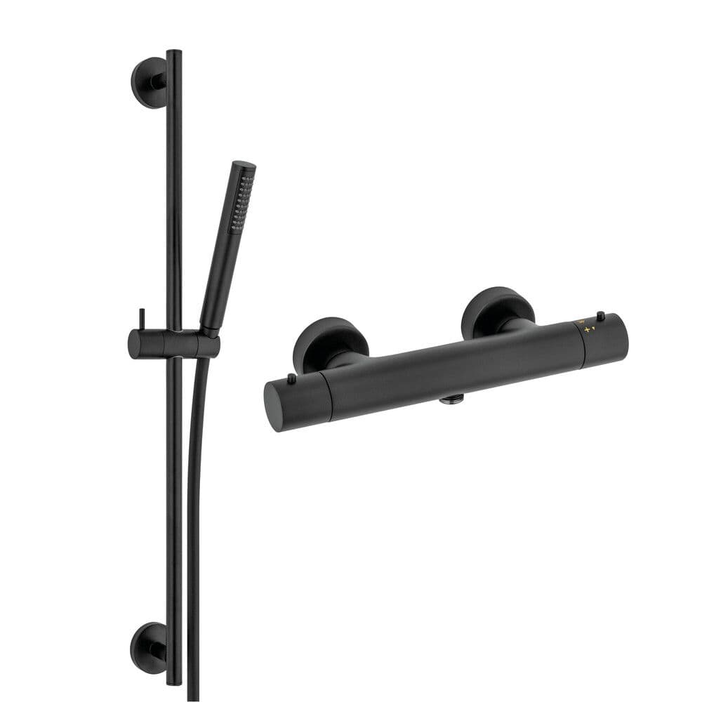 Van Marcke Nero II set mitigeur douche thermostatique avec barre de douche 70 cm noir mat vue 1