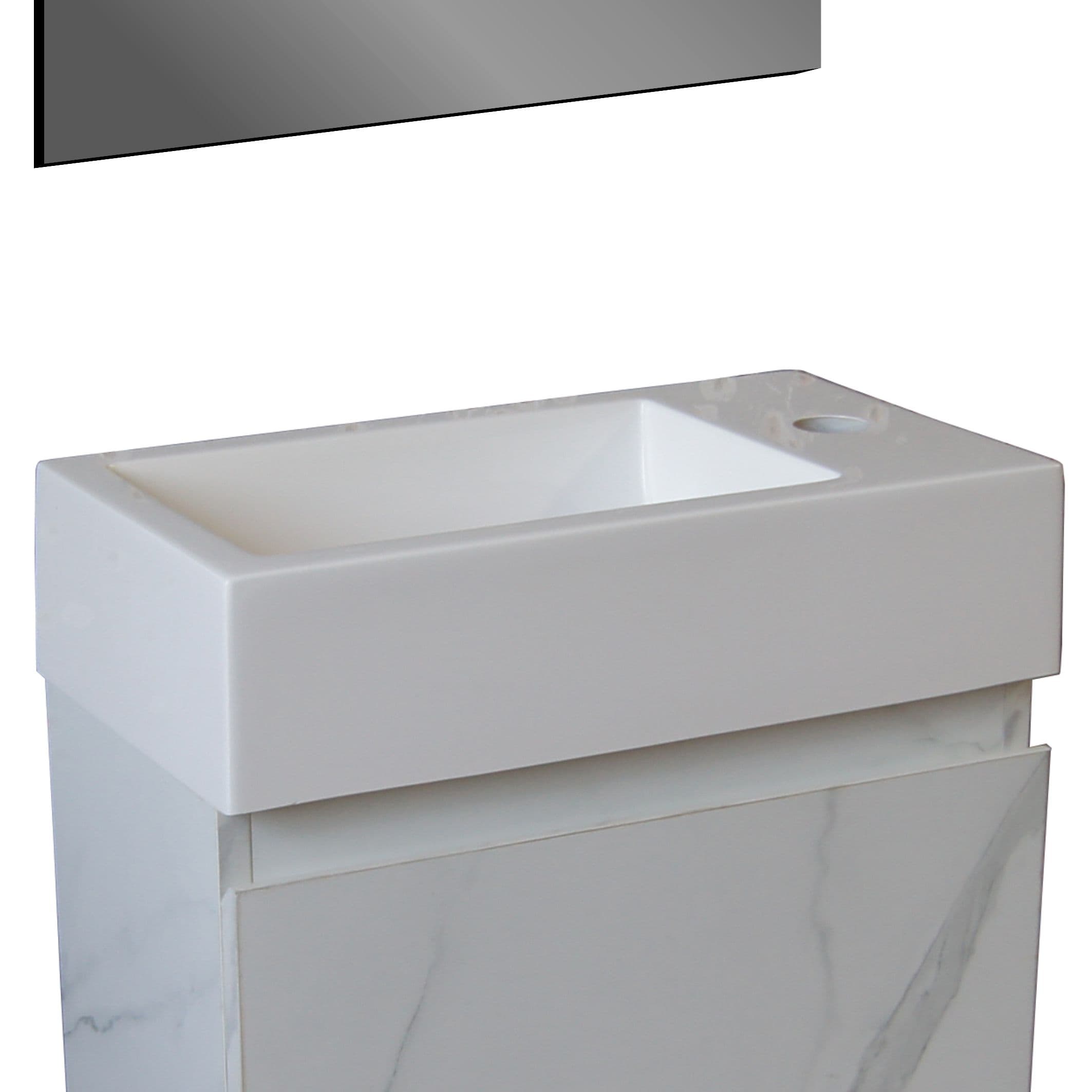 ALONI LAVE-MAINS - SANS TROP-PLEIN - TROU ROBINET À GAUCHE OU À DROITE - MARBRE COMPOSITE - 40X10,5X22,5CM - BLANC BRILLANT vue 1