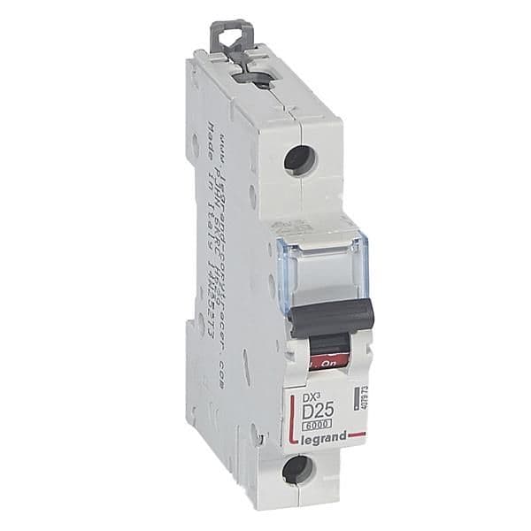 Disjoncteur DX³ 6000A / 10kA 1 pôle courbe D 25A 400V 1 module vue 1