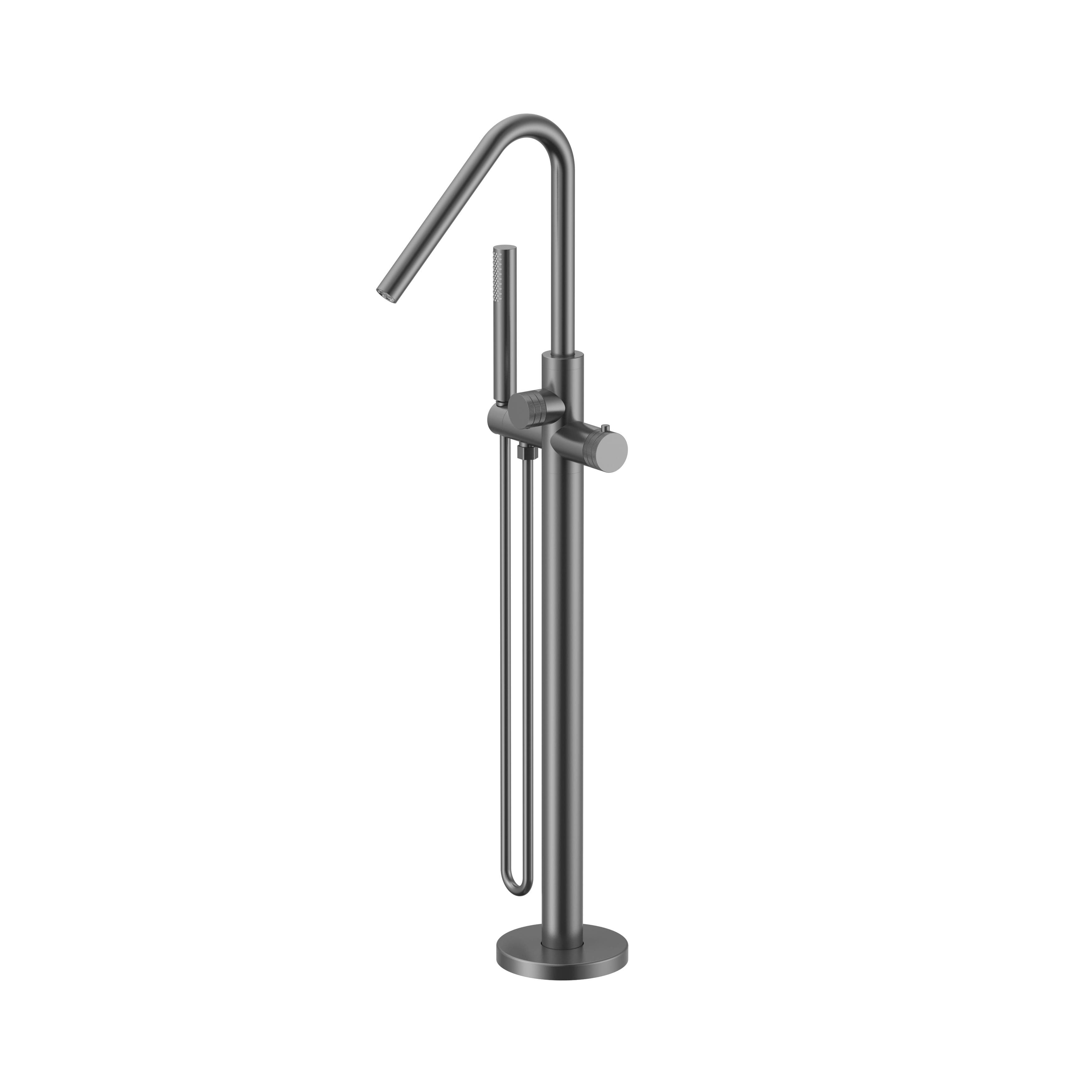 STRIA MITIGEUR DE BAIN – INDÉPENDANT – THERMOSTATIQUE – AVEC DOUCHETTE ET FLEXIBLE – BOUTONS AVEC STRUCTURE STRIÉE - BELGAQUA - GUNMETAL (PVD) vue 1