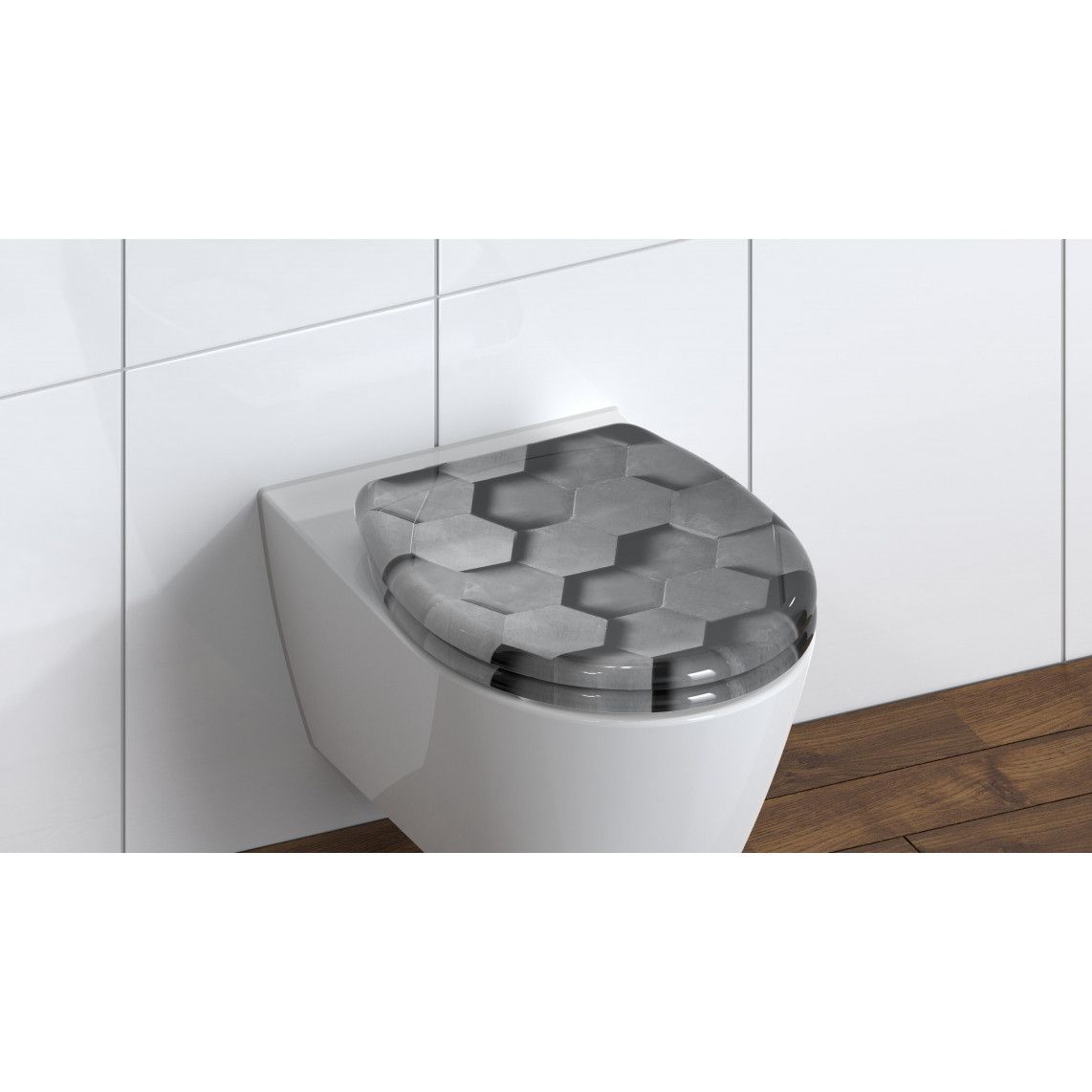 82392 abattant WC en Duroplast GREY HEXAGONS, avec frein de chute et déclipsable vue 8