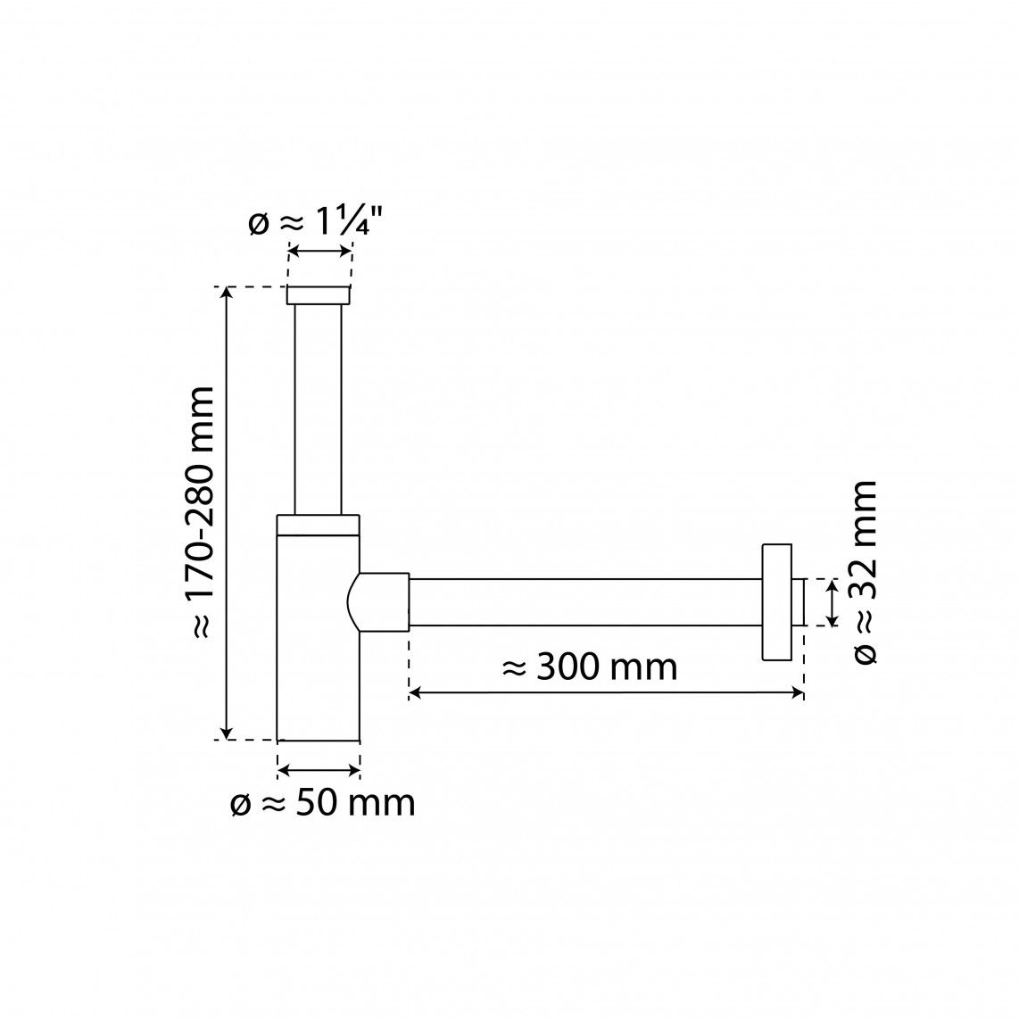 98166210 DS-5WK bekersifon, chroom, 1 1/4" x 32 mm vue 10
