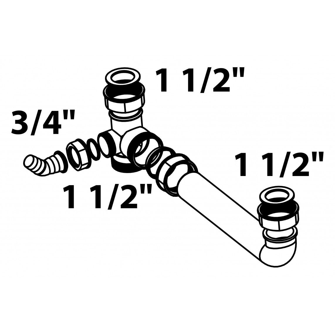 98837048 KS Évier double-Raccord d'évacuation, blanc, 1 1/2" x 40 mm, avec 3/4" Raccordement de l'appareil vue 2