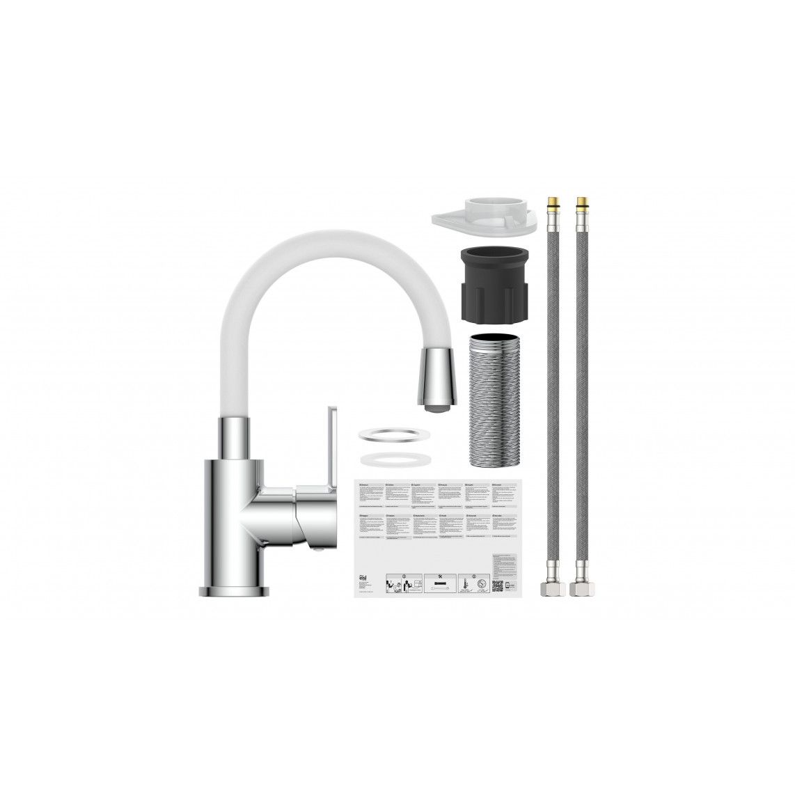 NI075FLCRW FLEXO Wash basin mixer, chrome/white, with flexible spout vue 3