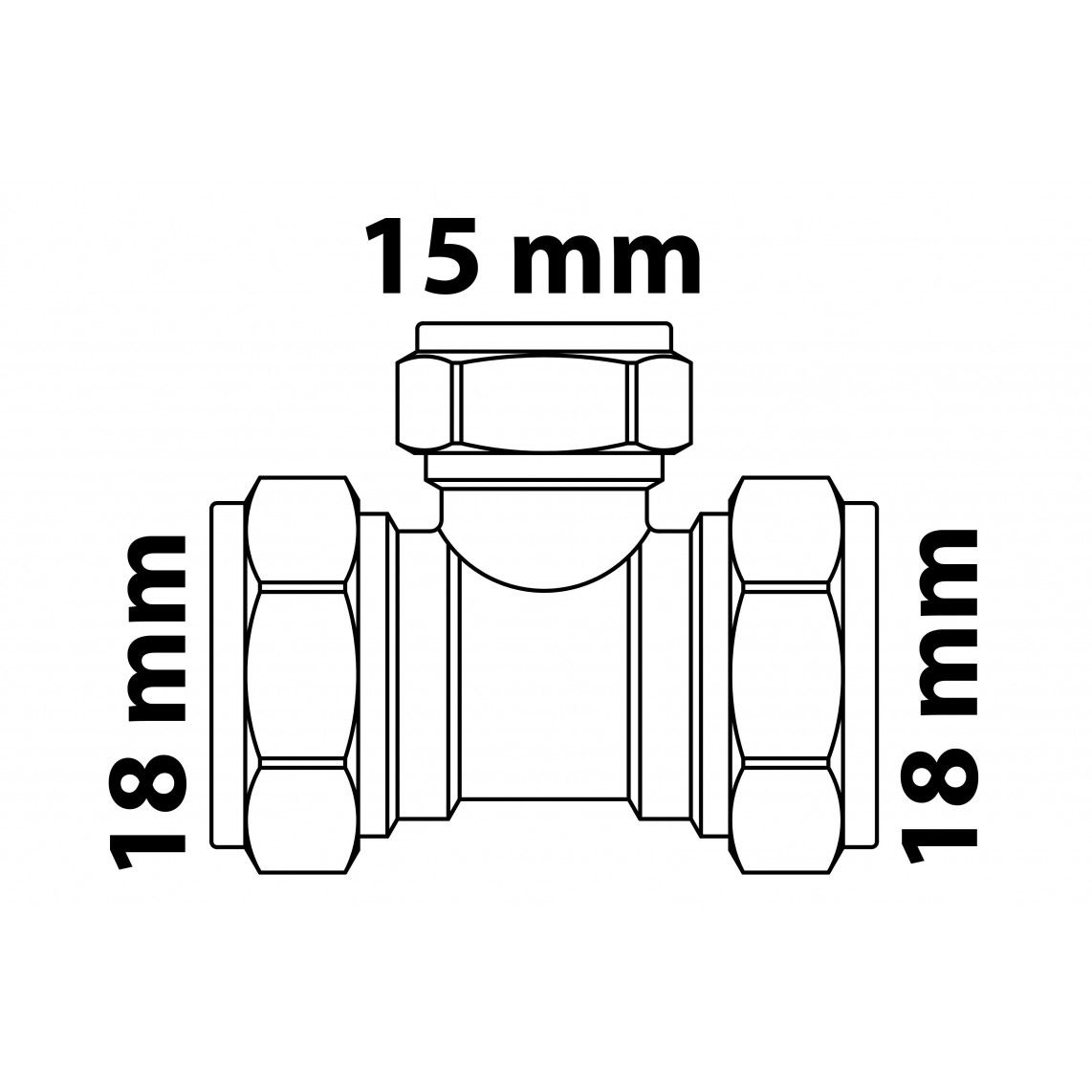 989453517 MS verloop T-stuk, blanco, 18 mm x 15 mm x 18 mm, knelfitting voor koperen buis vue 4