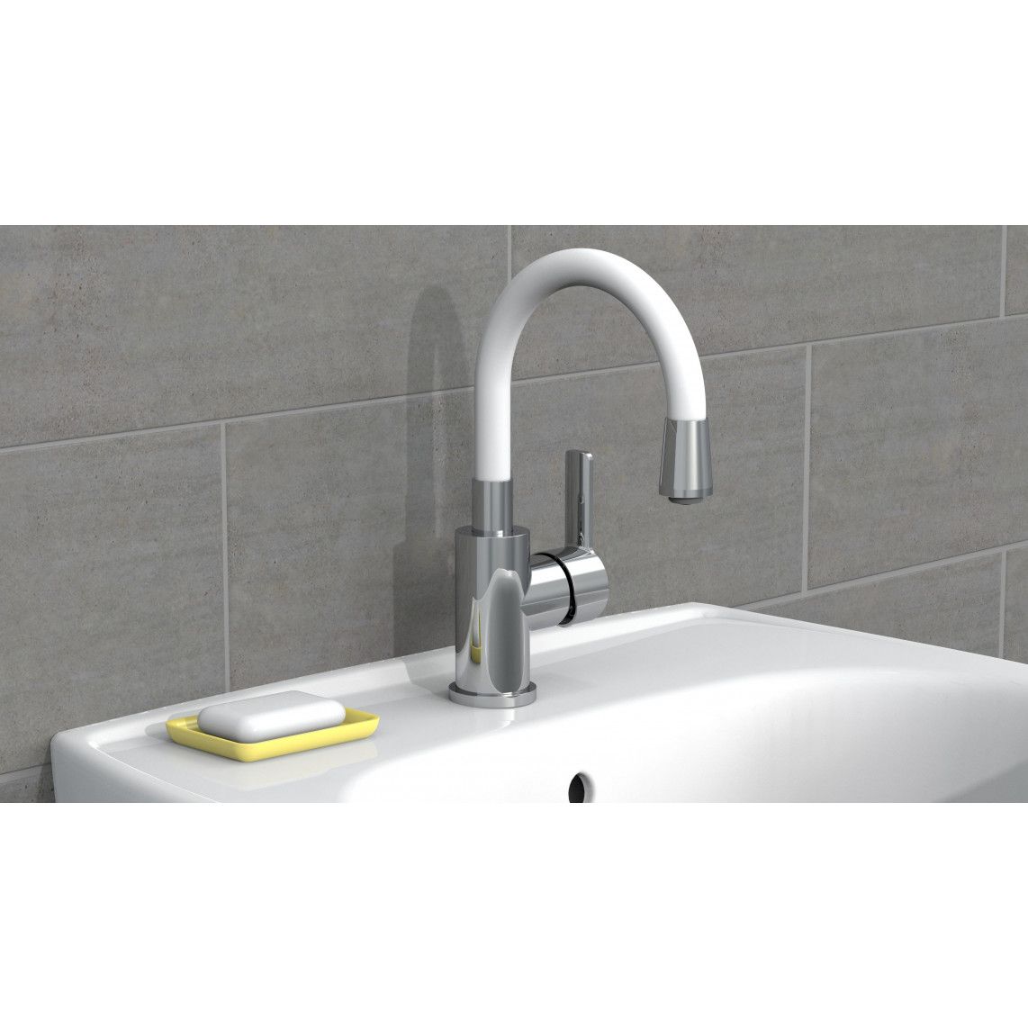 NI075FLCRW FLEXO Wash basin mixer, chrome/white, with flexible spout vue 4