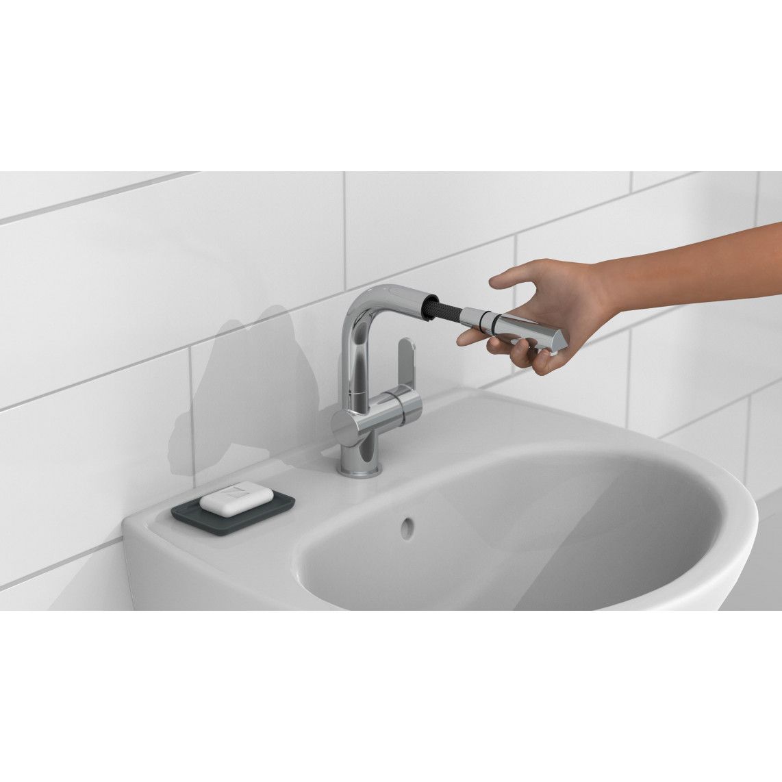 79710 LONDON Mitigeur lavabo, chromé, avec douchette à cheveux extractible vue 10