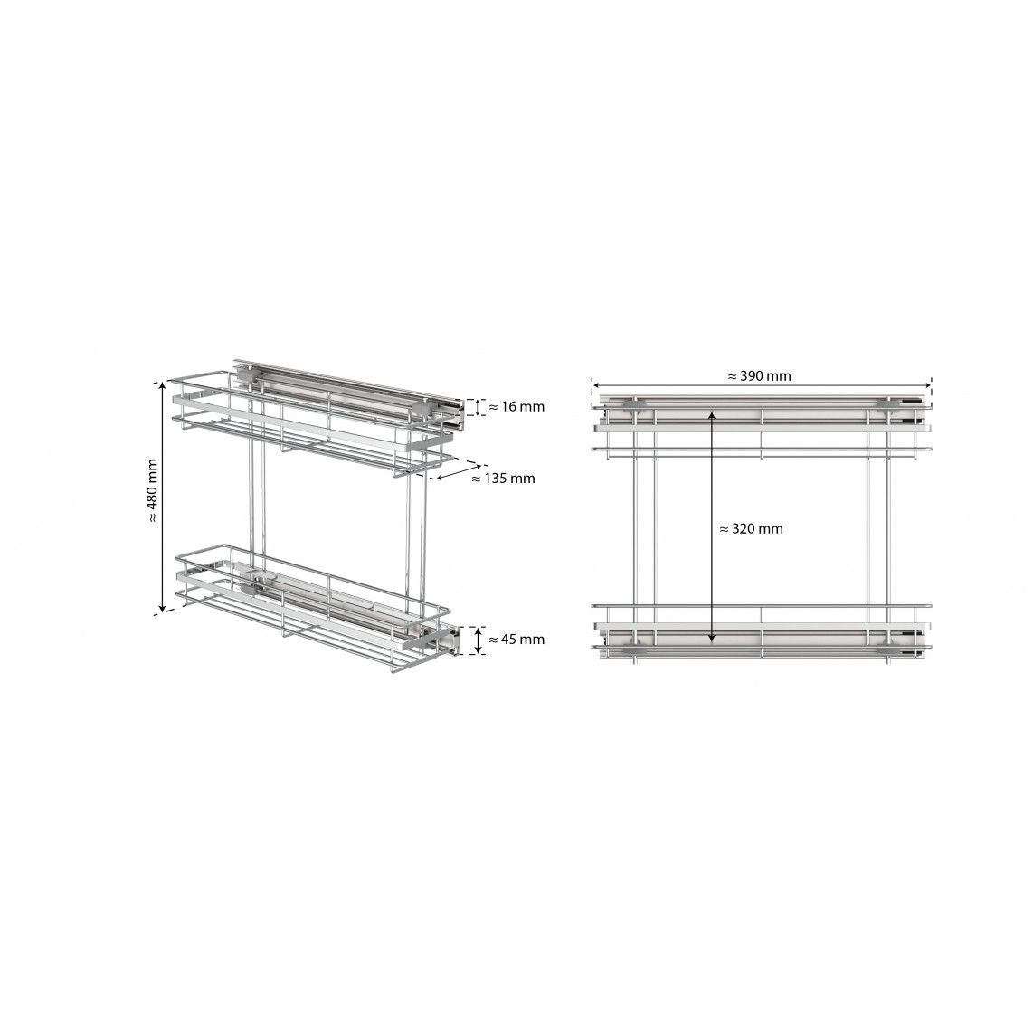4316 Sink drawer, chrome, 135 x 480 x 390 mm vue 4