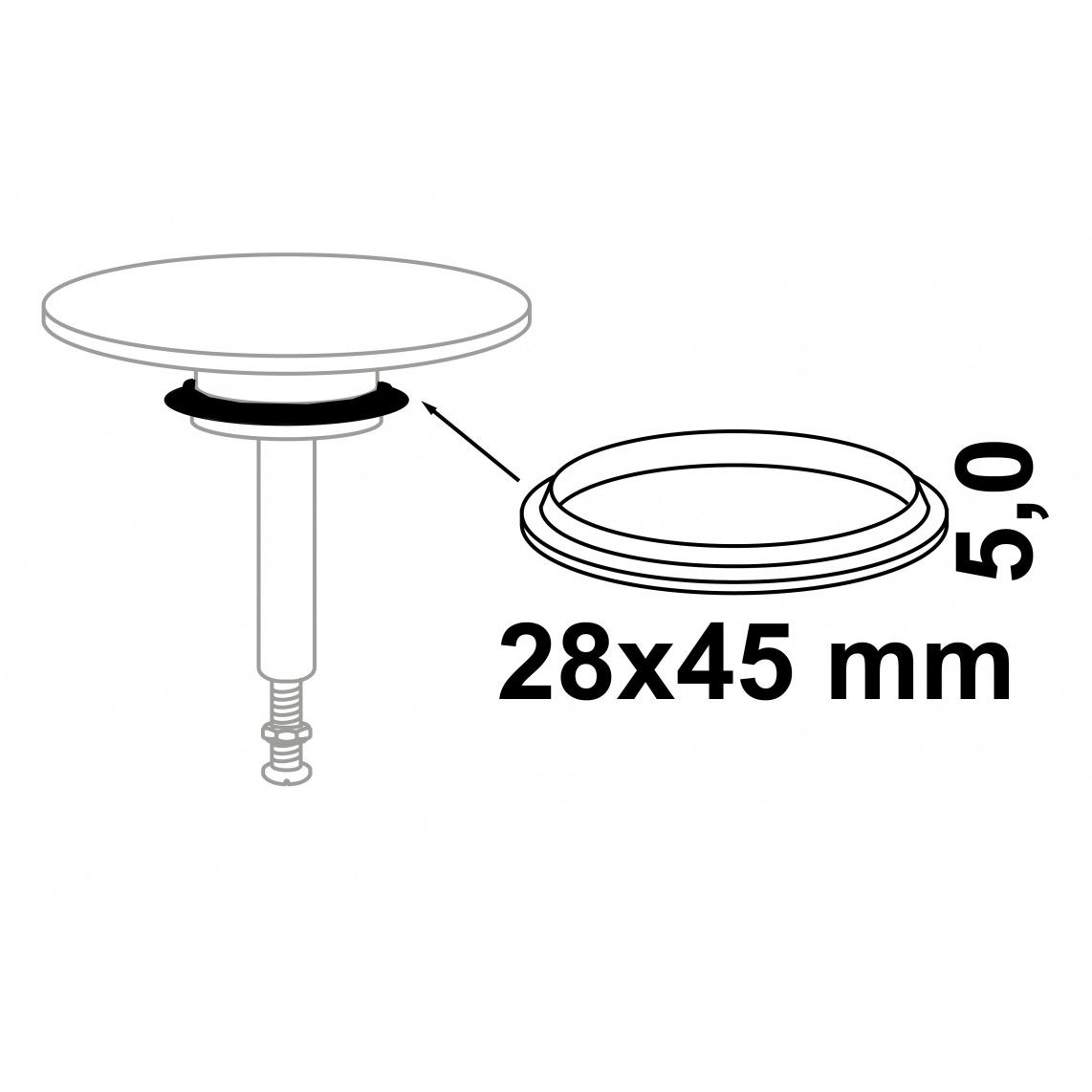 98696159 Lip gasket, silicone, 28 x 45 x 5 mm, for bathtub drain valves vue 2