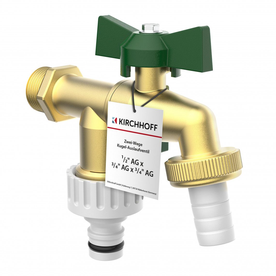 99720224 2-ways-ball-outlet valve, brass, 1/2" male x 3/4" male x 3/4" male vue 6