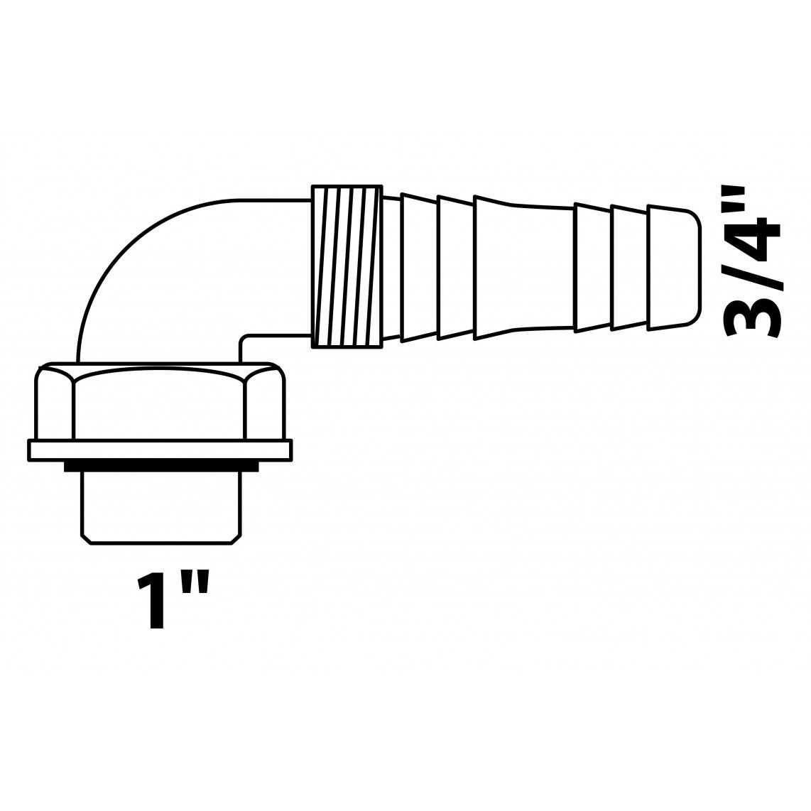 98839320 KS toestelaansluiting 90°, wit, 1"BI x 3/4"T, voor inbouw sifon voor wasmachine vue 2