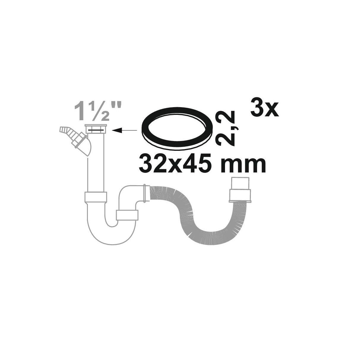98696140 sifon flenspakking, Silicone, 32 mm x 45 mm x 2,2 mm, voor 1 1/2" (3x) vue 2