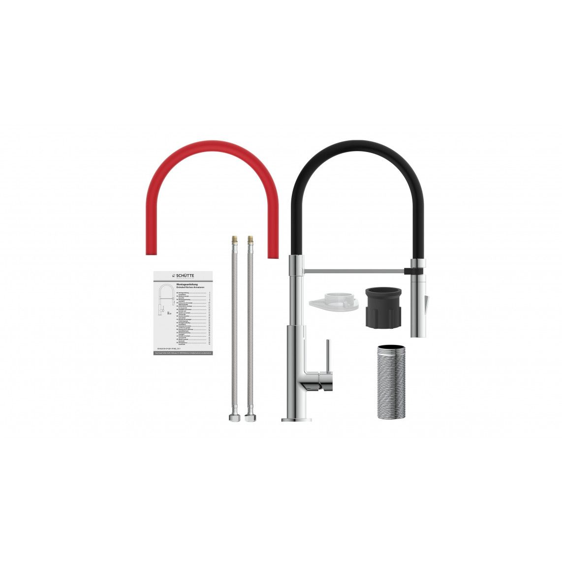 79180 STILO Keukenkraan, chroom/zwart, chroom/rood, met soft-touch slang vue 6