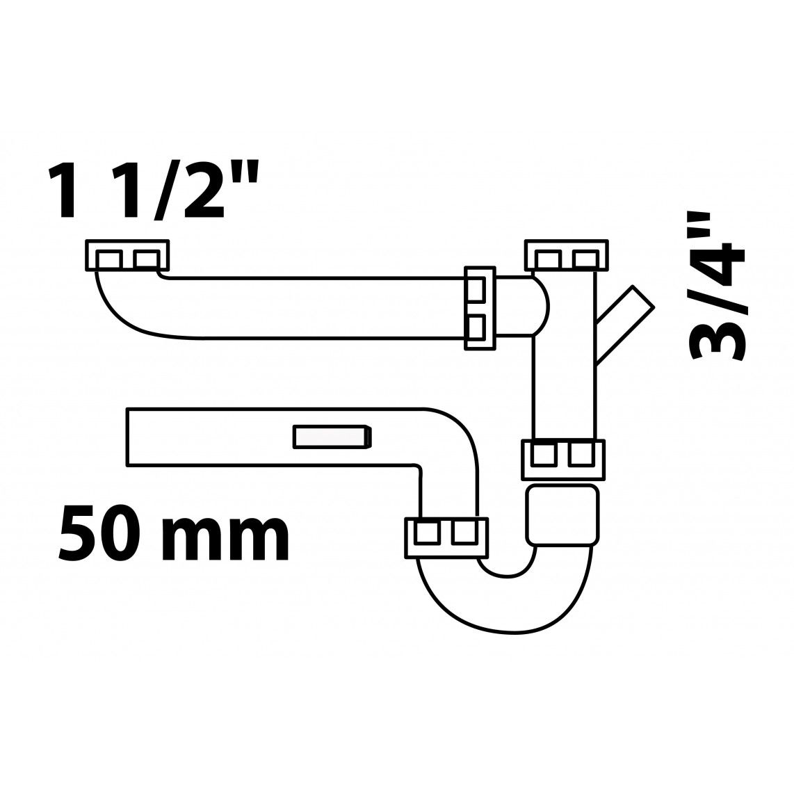98833448 KS buissifon voor dubbele spoelbak, wit, 1 1/2"BI x 50 mm, met 3/4" toestelaansluiting vue 2