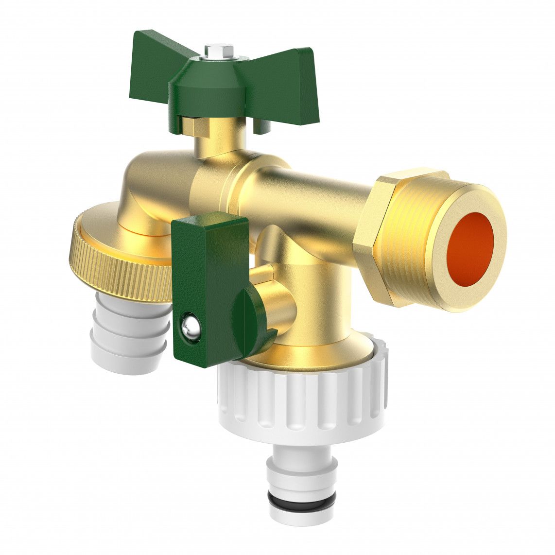 99720225 2-ways-ball-outlet valve, brass, 3/4" male x 1" male x 1" male vue 3
