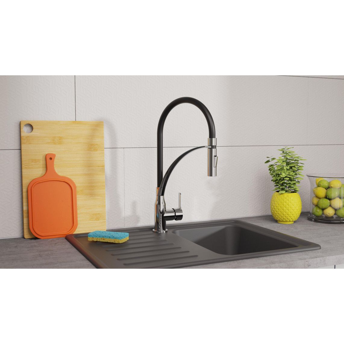 NI183CARCRB CARNEO Mitigeur évier, chromé/noir, avec flexible soft-touch vue 7