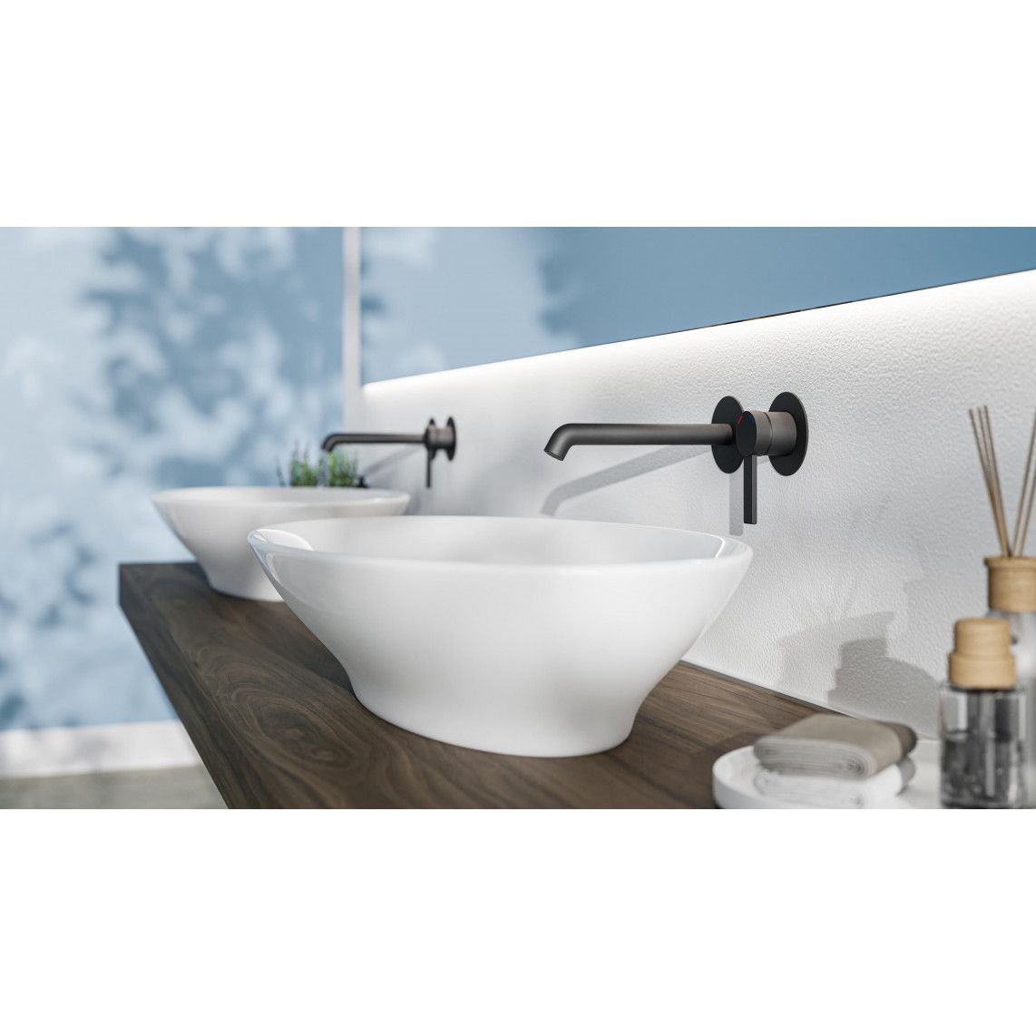 33166 LOS ANGELES Wash basin mixer, black matt, for wall fixing vue 11