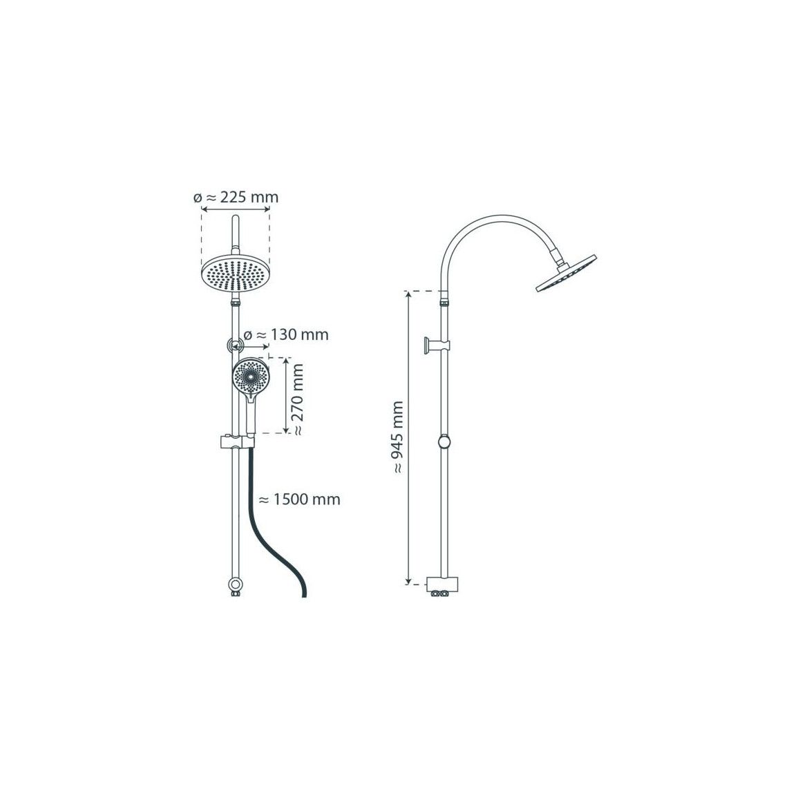 60627 MATAO RAIN regendouche set, chroom/mat zwart vue 2