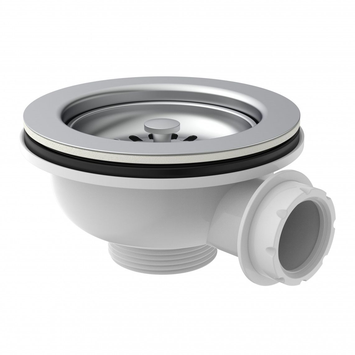 98835340 KS bonde à panier, 1 1/2" M, acier inoxydable calice d'évacuation & tamis Ø114 mm, avec 1" raccord de trop plein vue 3