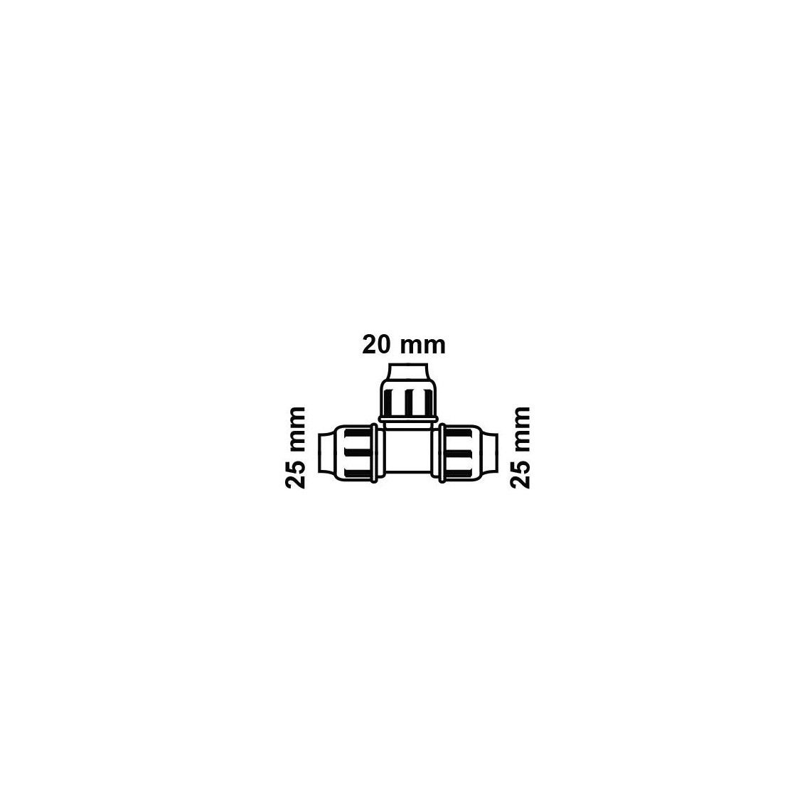 984844017 PP verloop T-stuk, 25 mm x 20 mm x 25 mm, knelfitting voor tyleen/socarex vue 2