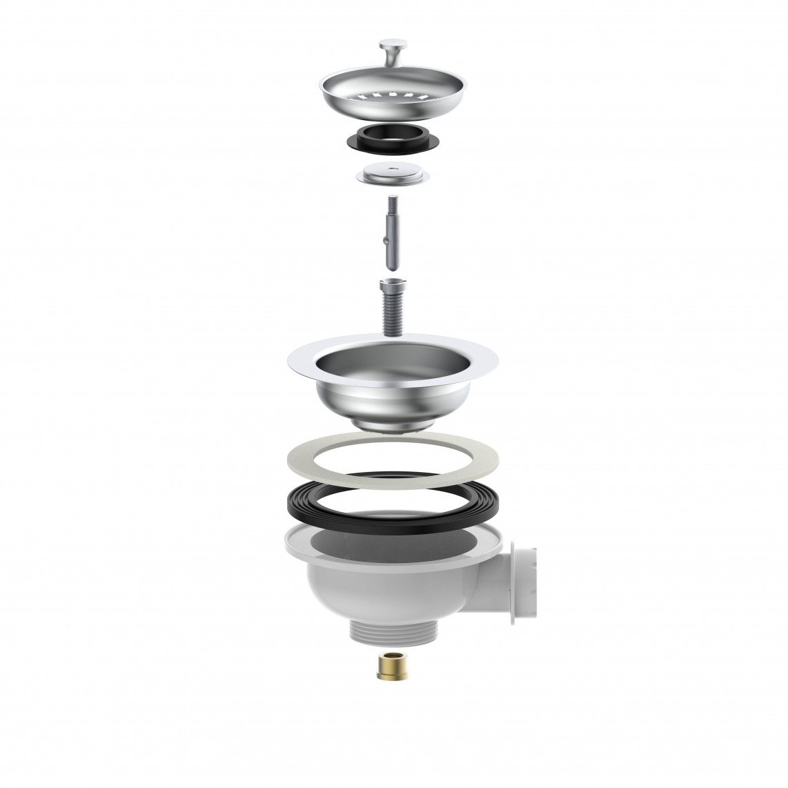 98835340 KS bonde à panier, 1 1/2" M, acier inoxydable calice d'évacuation & tamis Ø114 mm, avec 1" raccord de trop plein vue 7