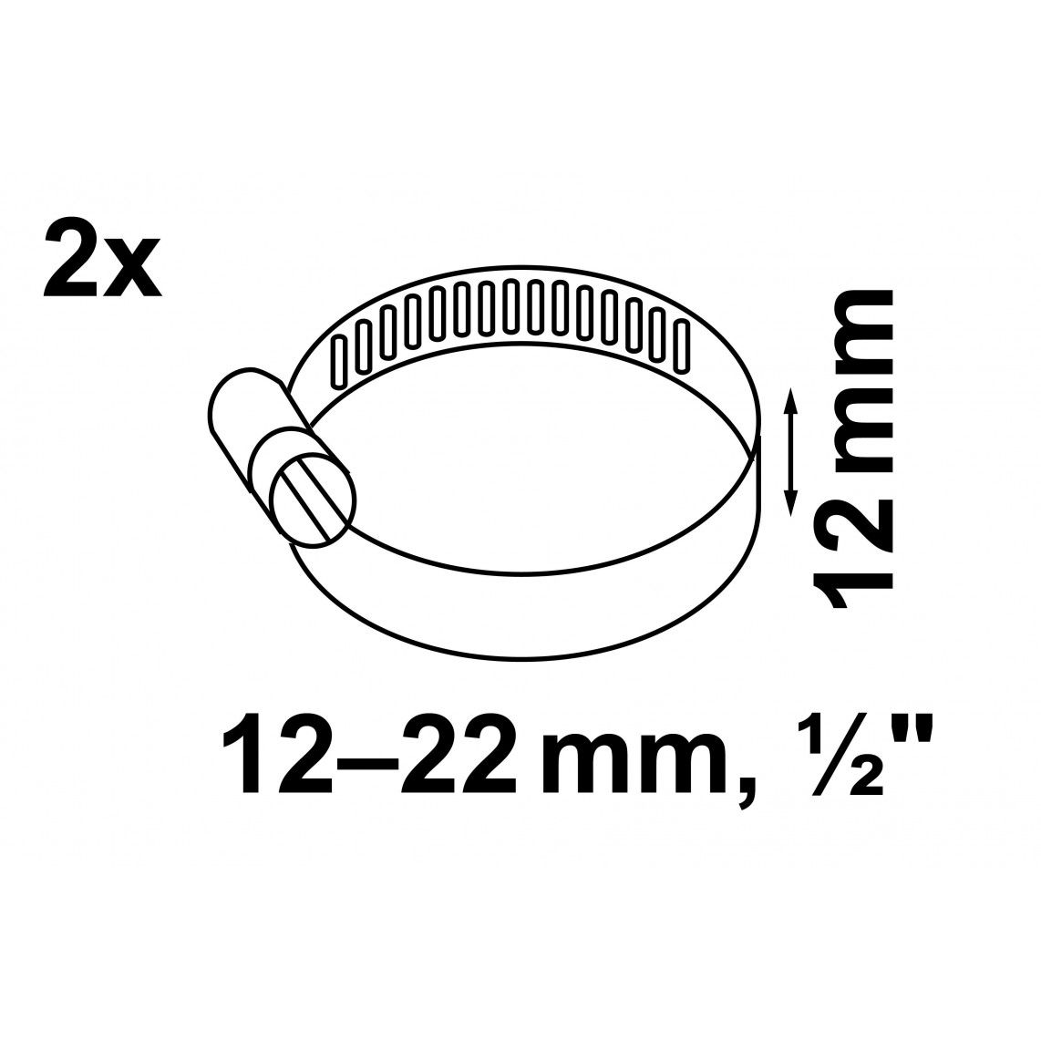 98027923 Slangklem 12 mm bandbreedte, rvs, 12 - 22 mm, voor 1/2" (2x) vue 2