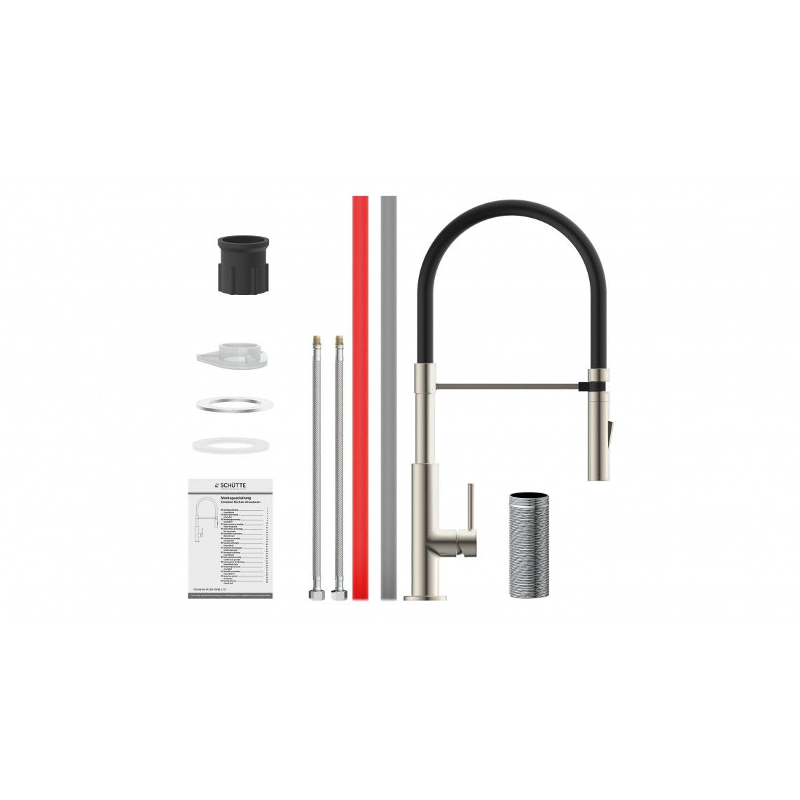 23138 DESIGN Sink mixer, stainless steel look, with soft-touch hose black/red/grey vue 8