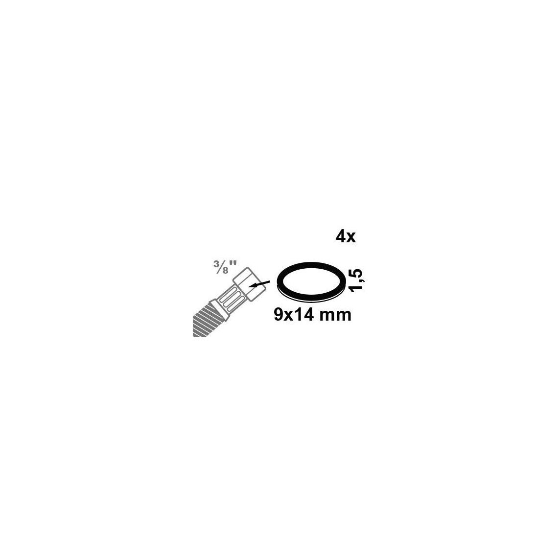 98696870 fitting pakking, Rubber, 9 x 14 x 1,5 mm, voor 3/8" (4x) vue 2
