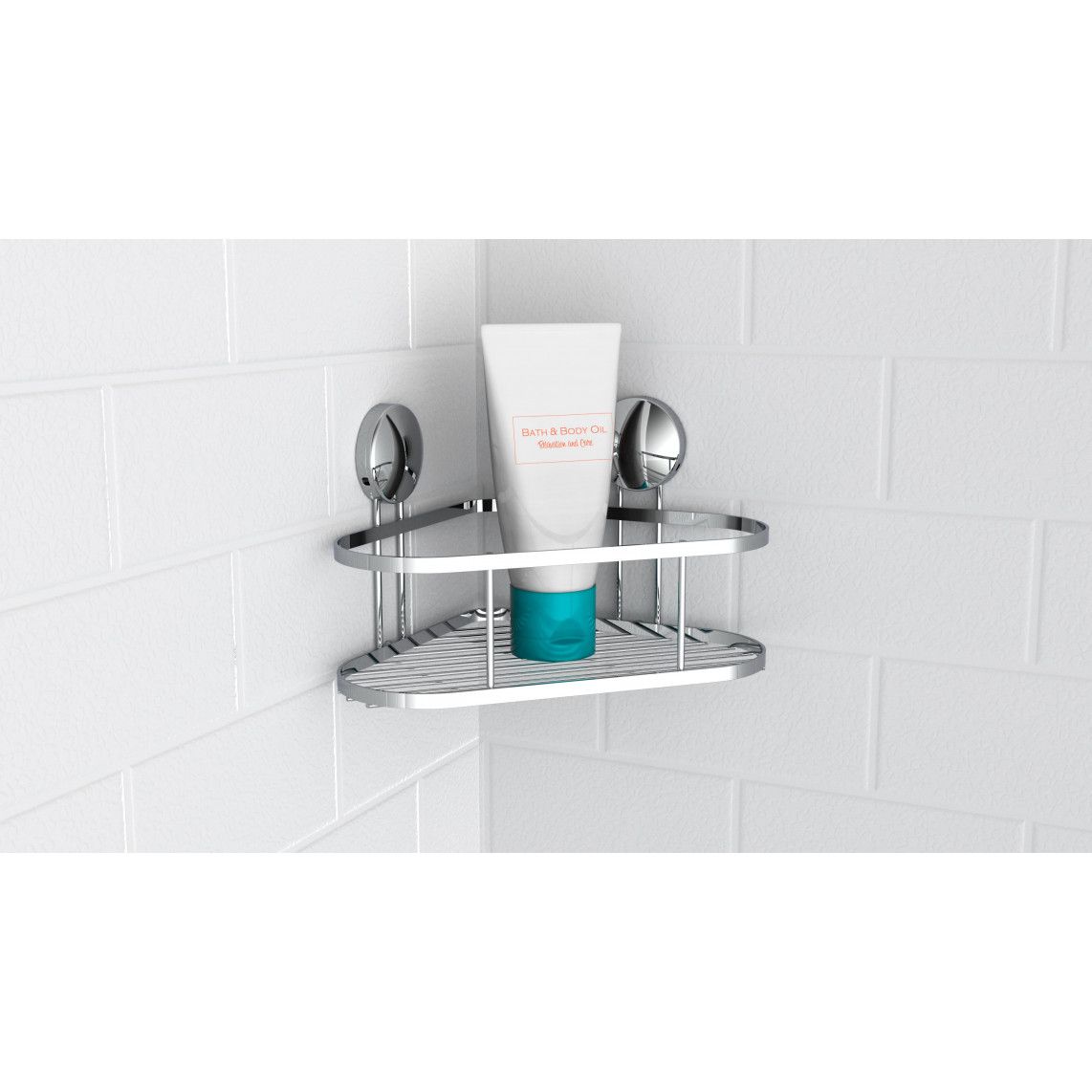 BA0200 Douche planchet, chroom, hoekig, om te lijmen of schroeven vue 3