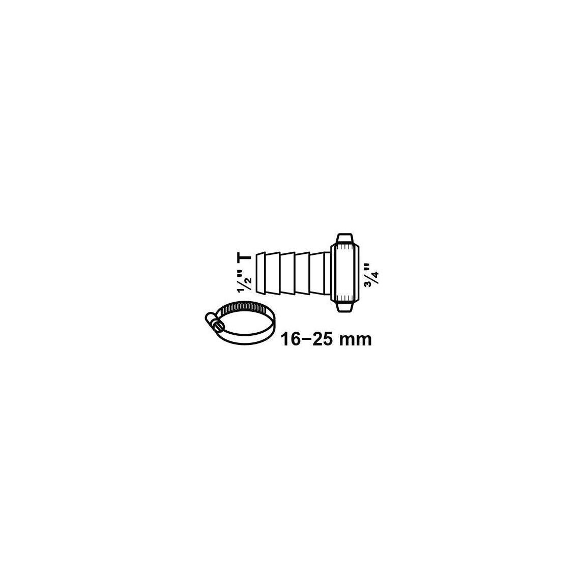 987383113 LT raccord à visser pour flexible, chromé, 3/4"M x 1/2"T, avec collier de serrage vue 2