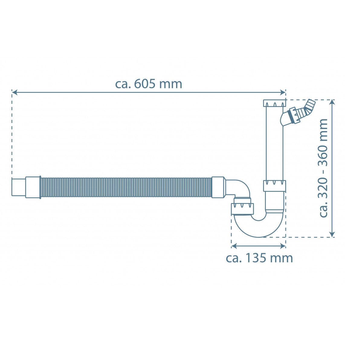 01243 KS spoelbak-buissifon 1 1/2"BI x DN 40/50 mm flexibel, wit, met 3/4" toestelaansluiting vue 4