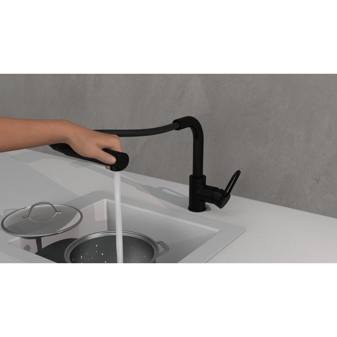 26239 DESIGN RING Mitigeur évier, noir mat, avec douchette à rincer extractible vue 10