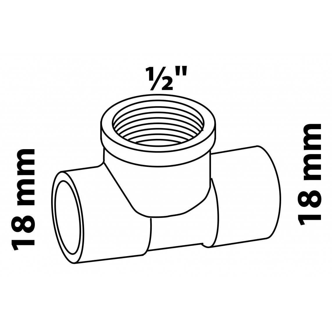 989053017 Tee piece, red brass, 18 mm x 1/2" female x 18 mm, 2 sockets vue 2