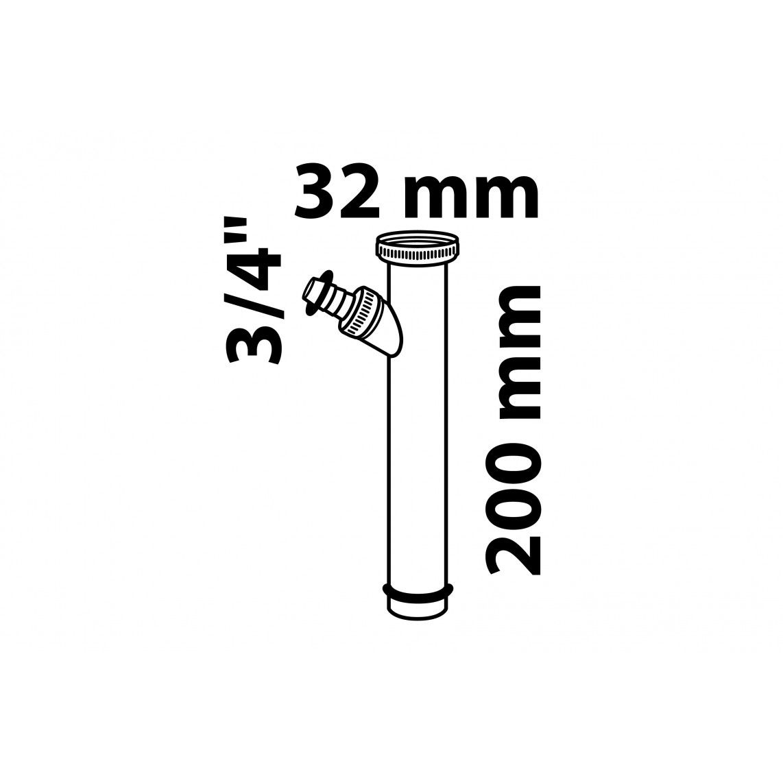988402118 dompelbuis, chroom, 32 mm x 3/4" T x 200 mm, met toestelaansluiting vue 2