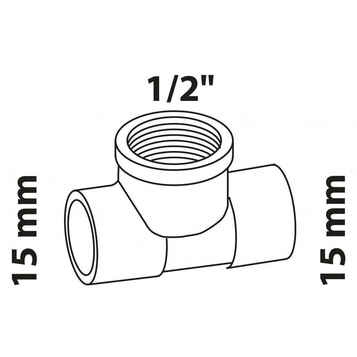 989052017 BR T-stuk, blanco, 15 mm x 1/2"BI x 15 mm, 2 mofen (4130g) vue 2
