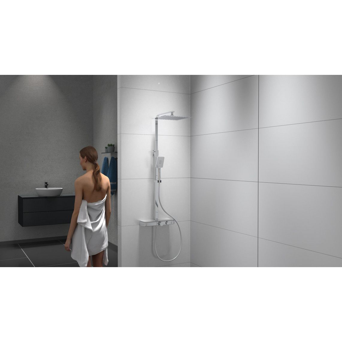60530 OCEAN Regendouche set met thermostatische kraan, chroom/wit, met planchet vue 5