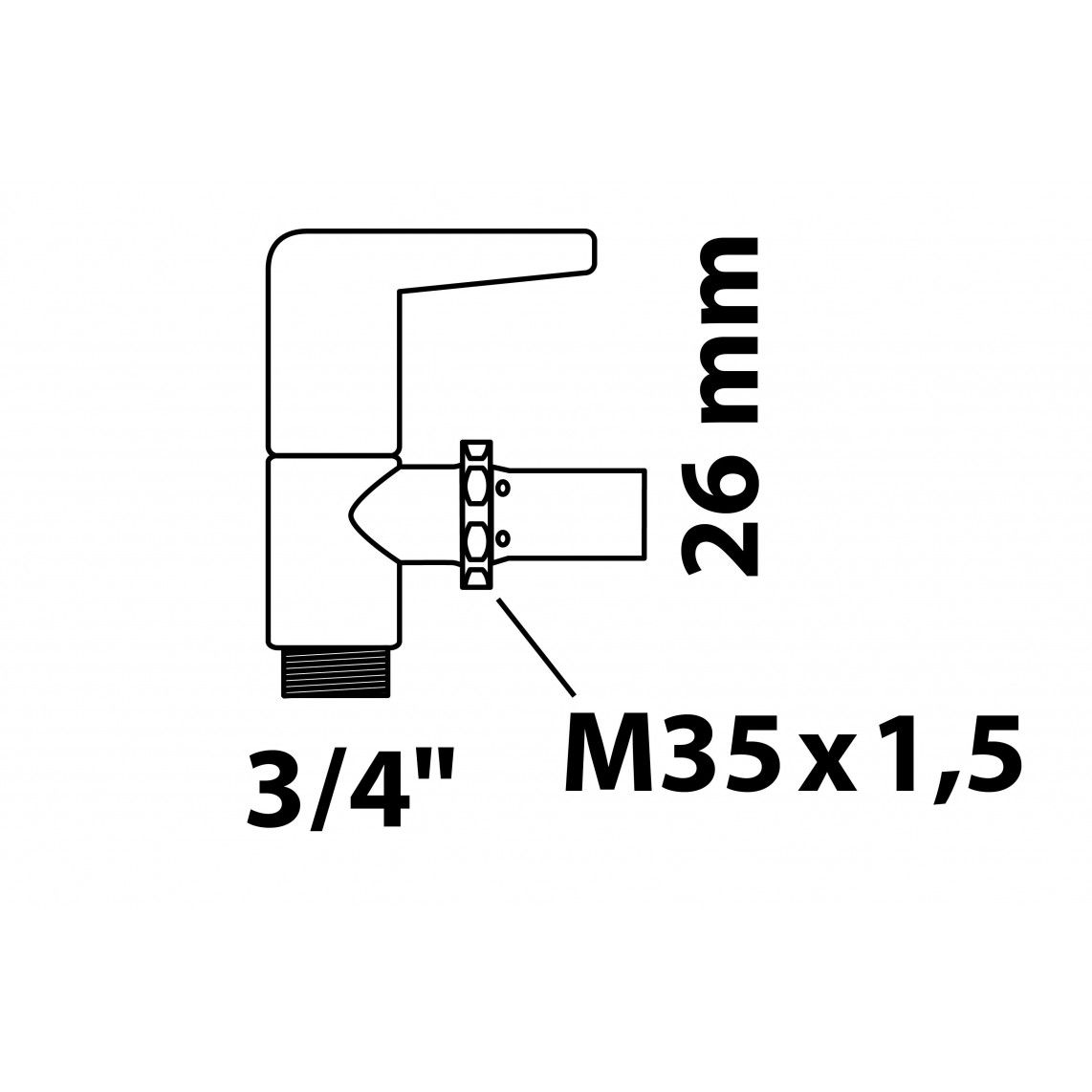 98820610 BENKISER Toilet flush, chrome, 3/4" male x M35 x 1,5 mm x 26 mm, with lever vue 2