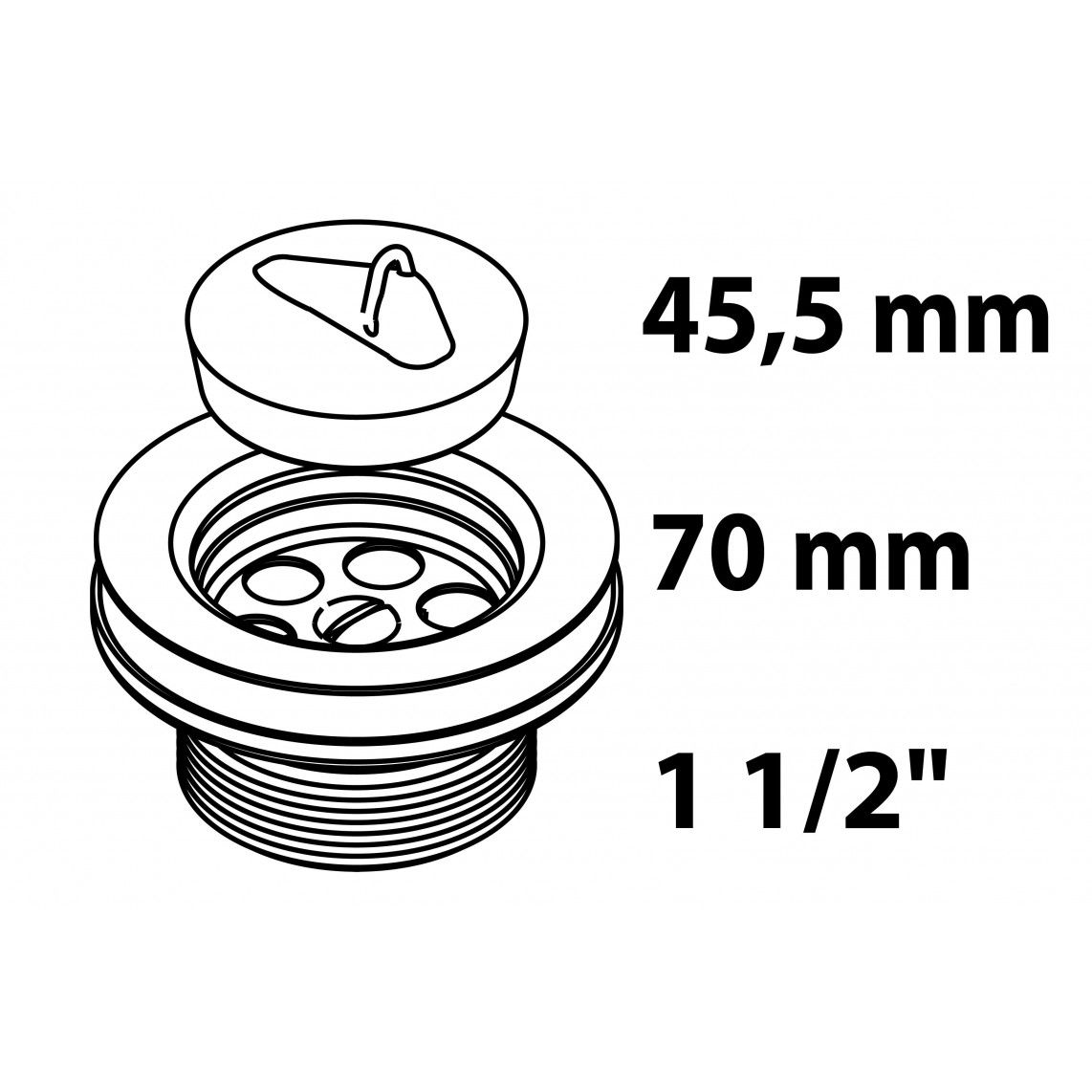 98835148 Drain valve, white, 1 1/2" male x 70 mm, valve cup with valve plug 45,5 mm vue 2